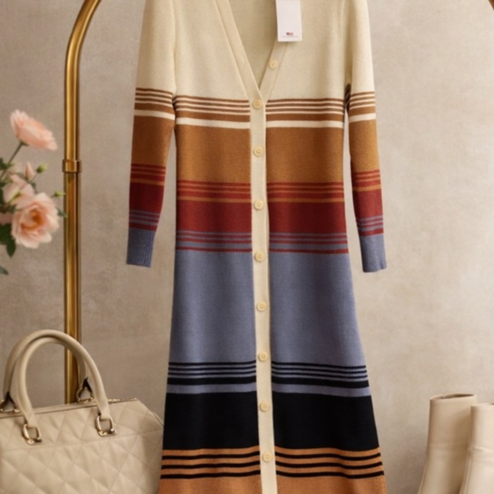Vigoss Striped Knit Maxi Cardigan Dress Size M NWT Size